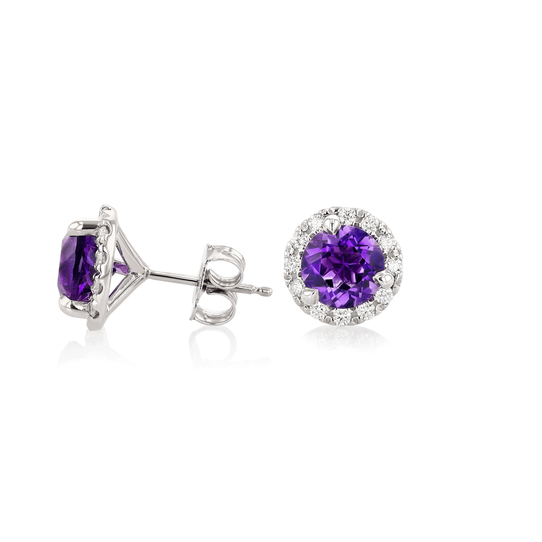 Hamilton Lisette Collection 14k White Gold and 2.02 Total Weight Amethyst Diamond Studs