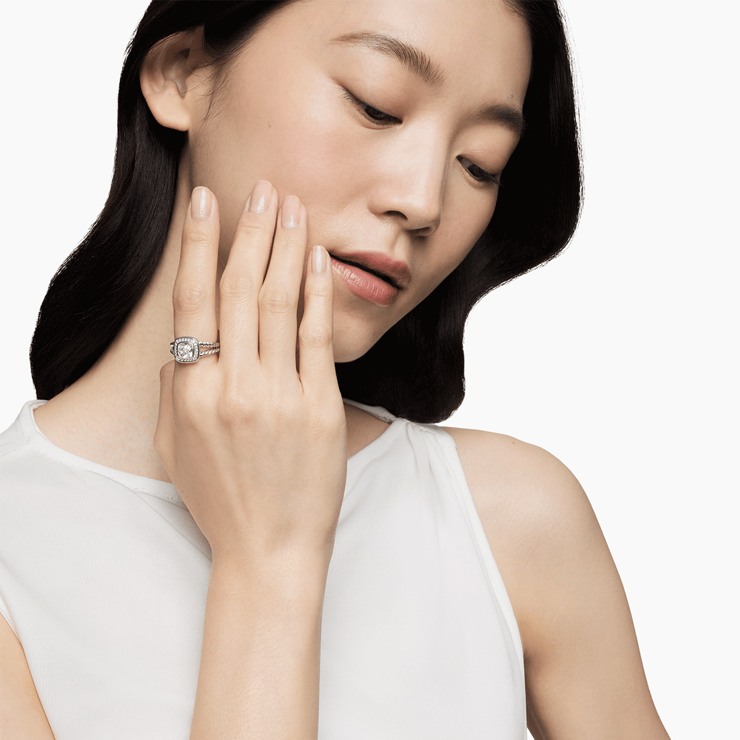 David Yurman Petite Albion Ring with White Topaz and Pavé Diamonds, SZ7