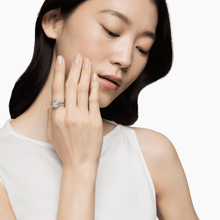 David Yurman Petite Albion Ring with White Topaz and Pavé Diamonds, SZ7