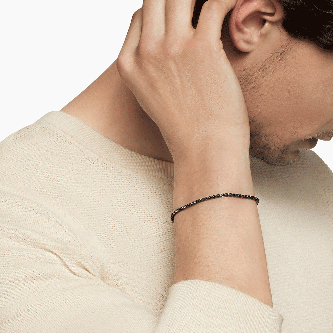 David Yurman Box Chain Bracelet Stainless Steel and Sterling Silver, 2.7mm