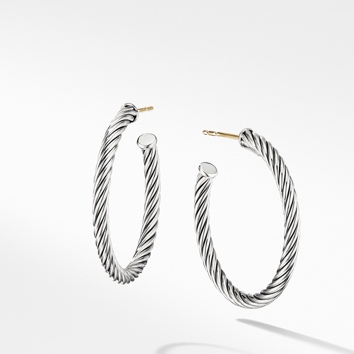 David Yurman Cable Hoop Earrings Sterling Silver, 1in