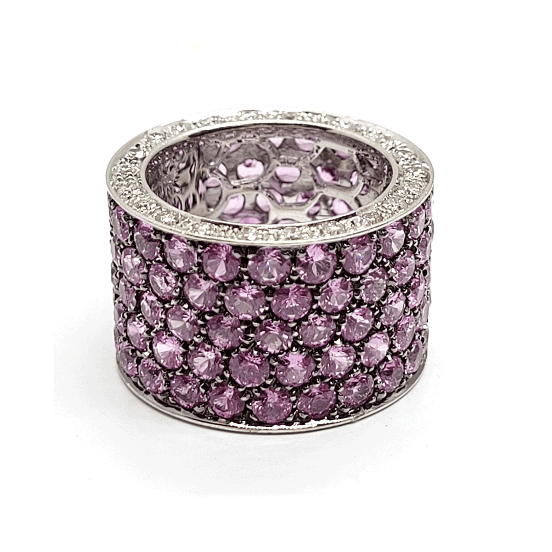 18k White Gold Pink Sapphire 12.95 Total Weight Eternity Ring