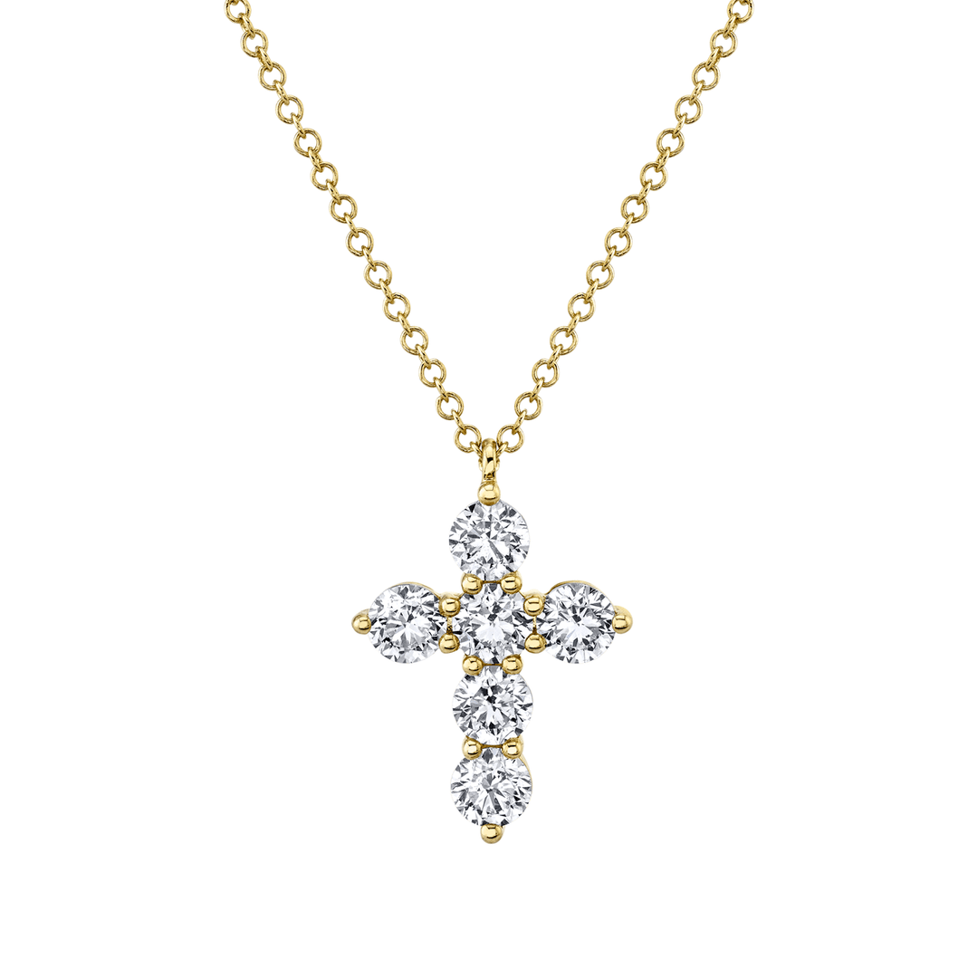 14k Yellow Gold and 1.10 Total Weight Diamond Cross Pendant