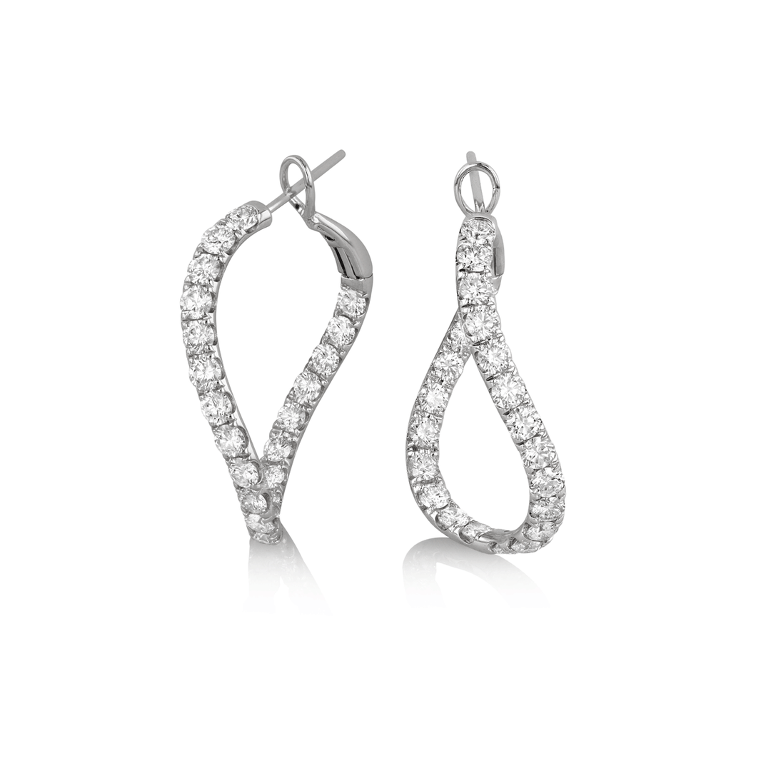 18k White Gold and Diamond 3.09 Total Weight 30mm In and Out Hoops
