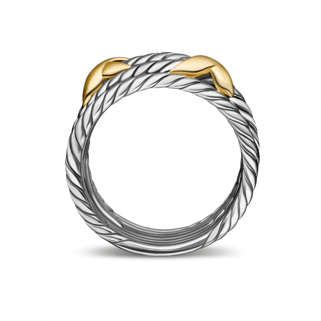 David Yurman Double X Crossover Ring Sterling Silver with 18k Yellow Gold, 13mm