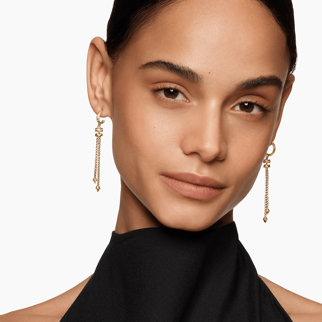 David Yurman Zig Zag Stax Chain Drop Earrings 18k Yellow Gold with Diamonds, 66mm