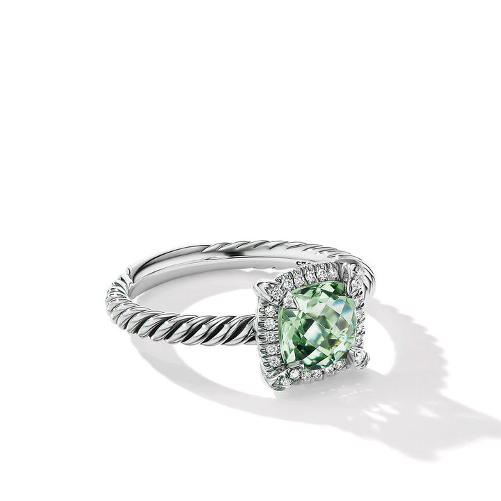 David Yurman Petite Chatelaine® Pavé Bezel Ring with Prasiolite and Diamonds,SZ7