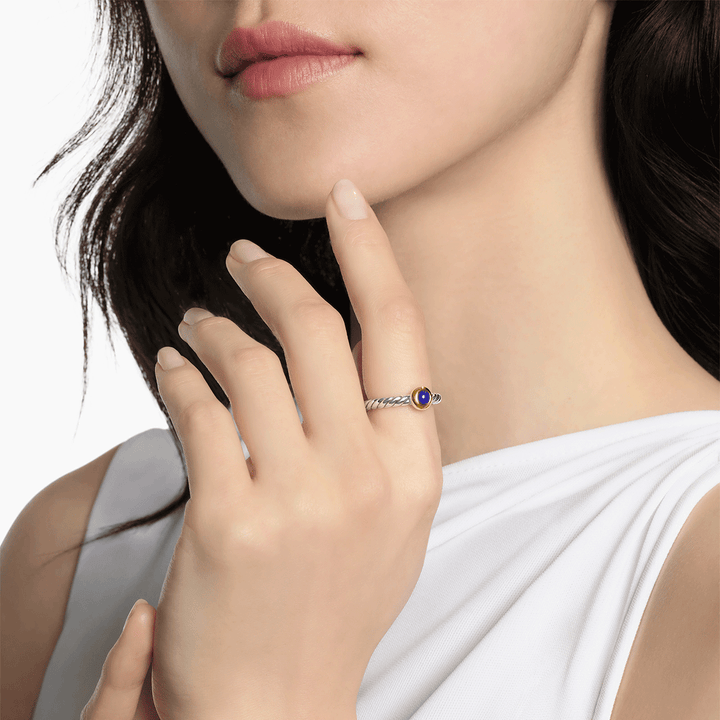 David Yurman Petite Cable Ring Sterling Silver with 14k Yellow Gold and Lapis, 2.8mm