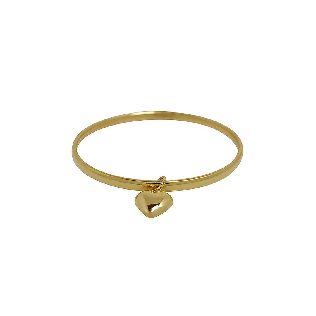 Children's 14k Gold Heart Charm Baby Bangle