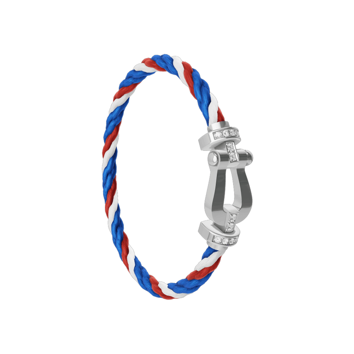 FRED Blue/White/Red Cord Bracelet with 18k Half Diamond LG Buckle, Exclusively at Hamilton Jewelers