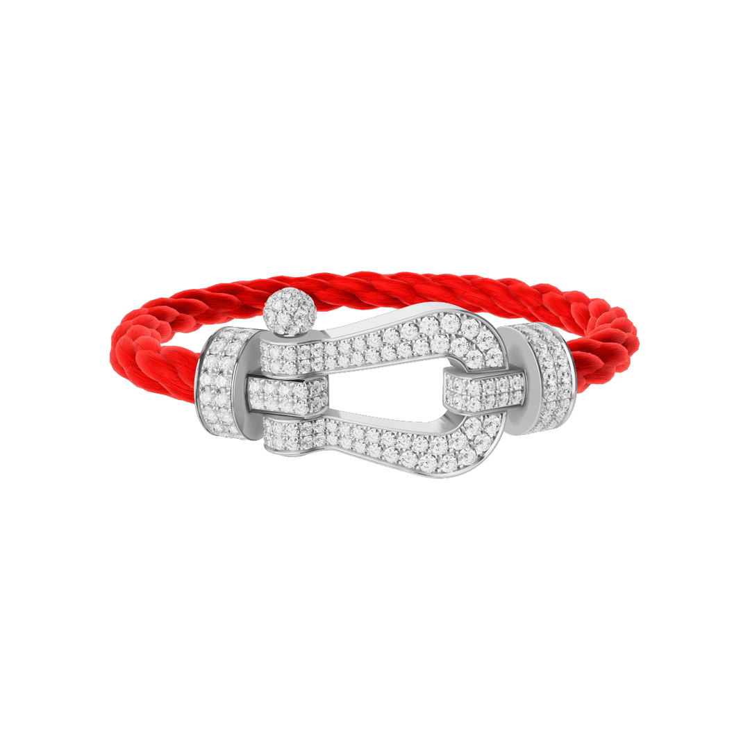 FRED Force 10 Red Cable with 18k White Gold Extra LG Full Pave Diamond Buckle, Exclusively at Hamilton Jewelers