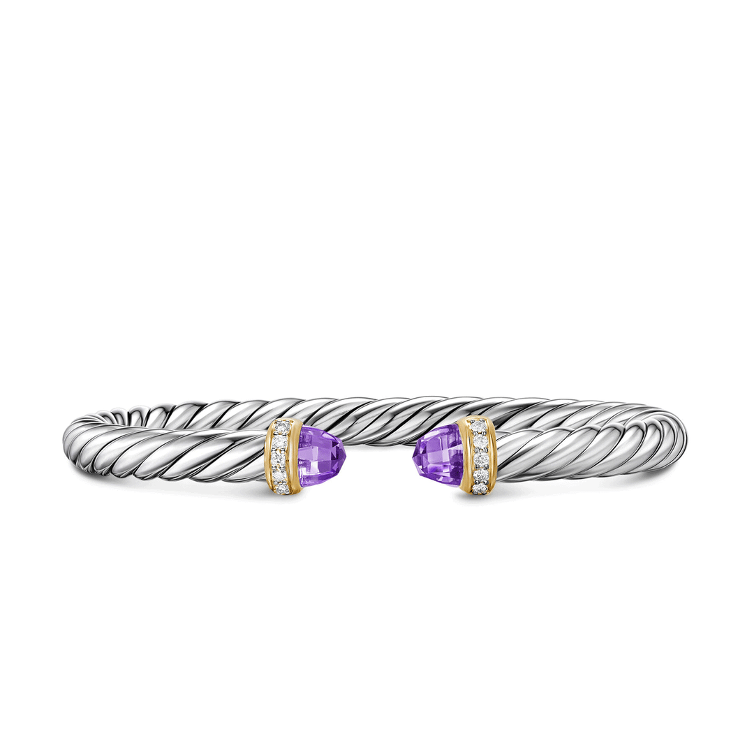 David Yurman Sterling Silver with 14K Yellow Gold, Amethyst and Diamonds Cable Flex® Bracelet
