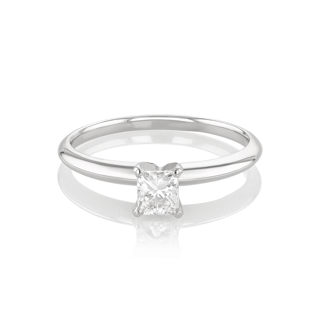 Platinum 18k White Gold and 0.52 Total Weight Princess Cut Diamond Solitaire Engagement Ring