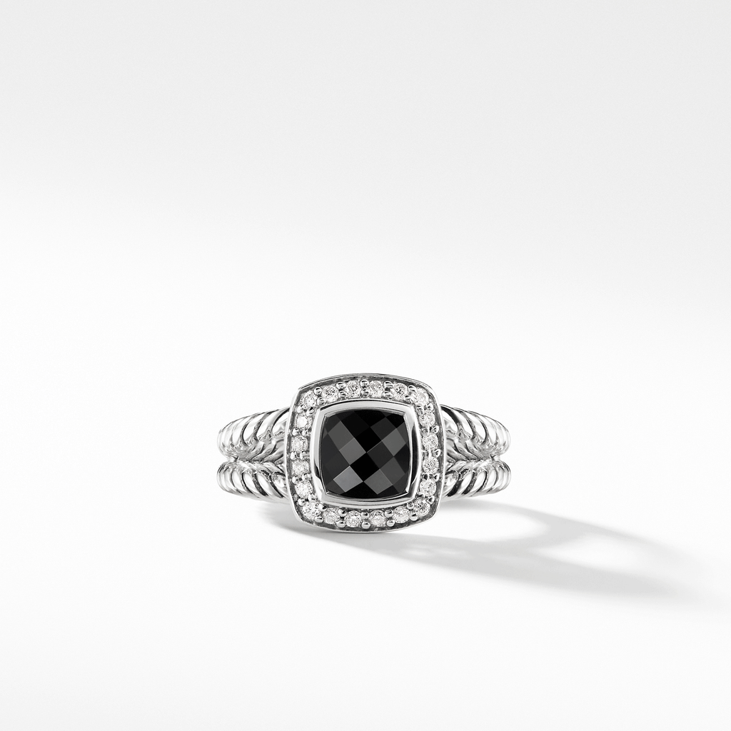 David Yurman Petite Albion Ring with Black Onyx and Diamonds,SZ7