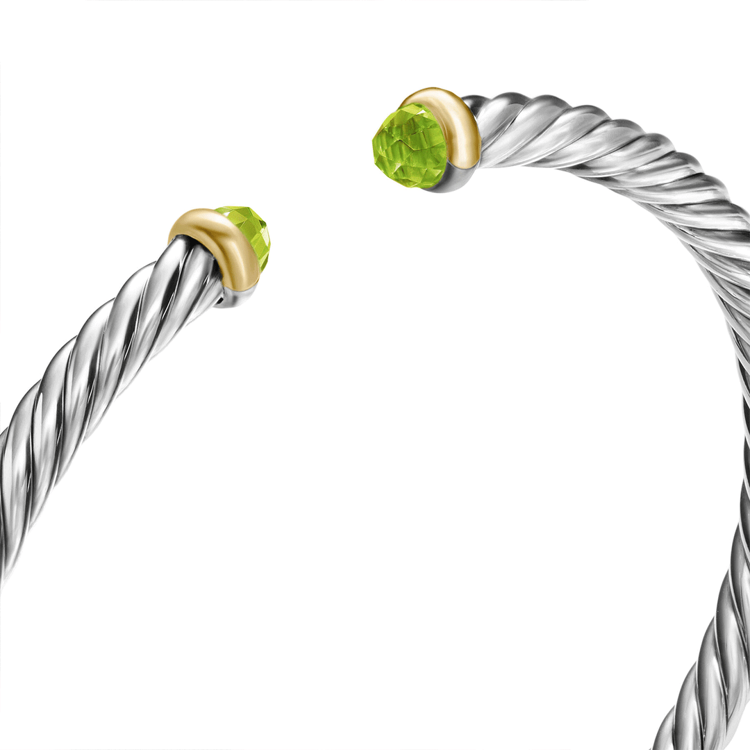David Yurman Cable Flex Bracelet Sterling Silver with 14k Yellow Gold and Peridot, 4mm