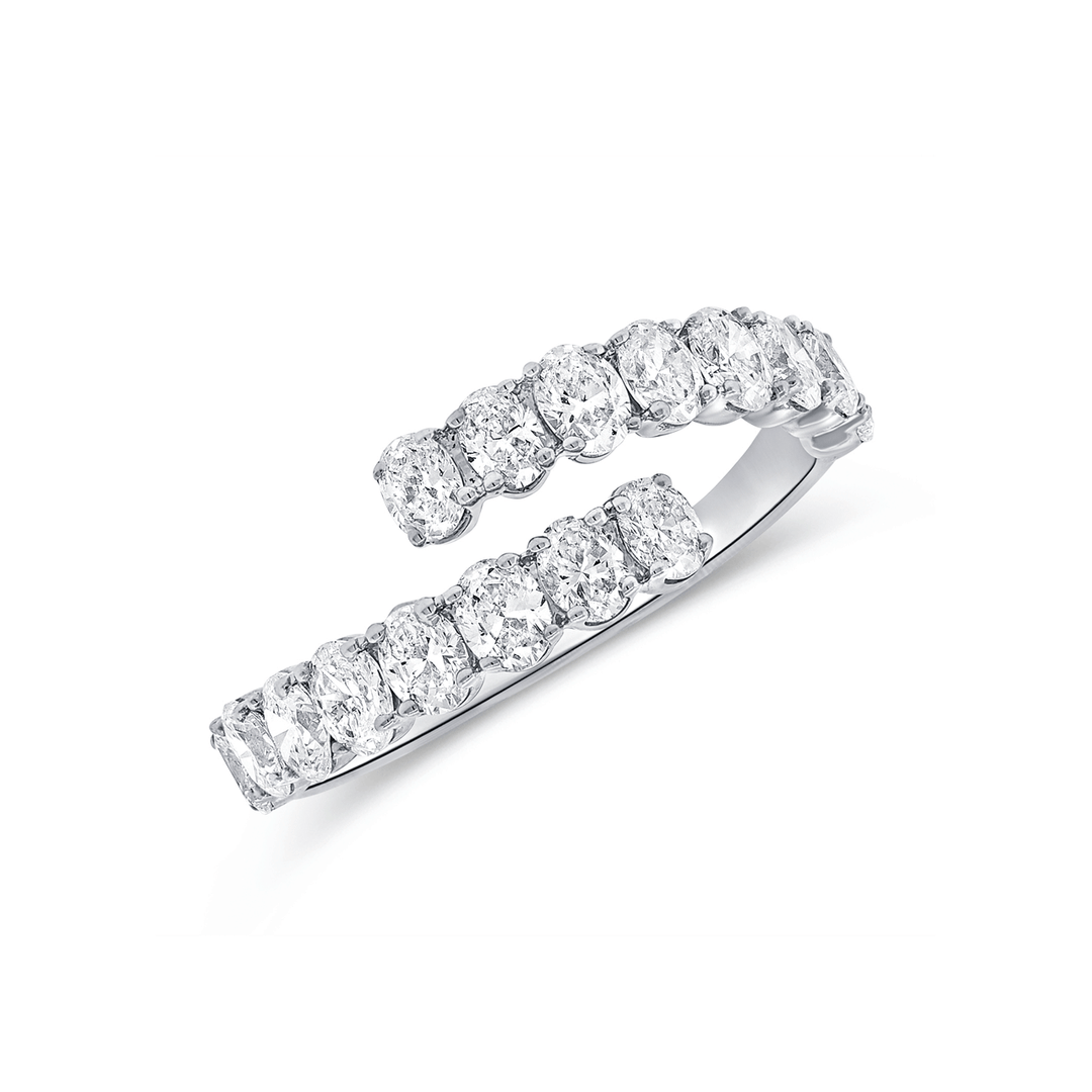 14k White Gold and Oval Diamond Bypass Ring