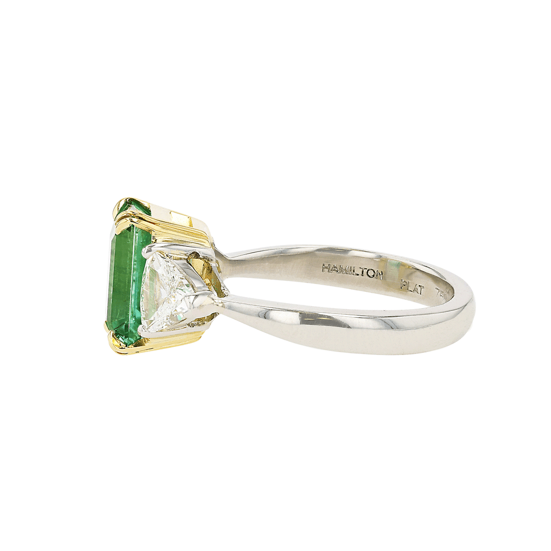 Platinum and Emerald Cut Green Tourmaline 3.27 Total Weight Ring