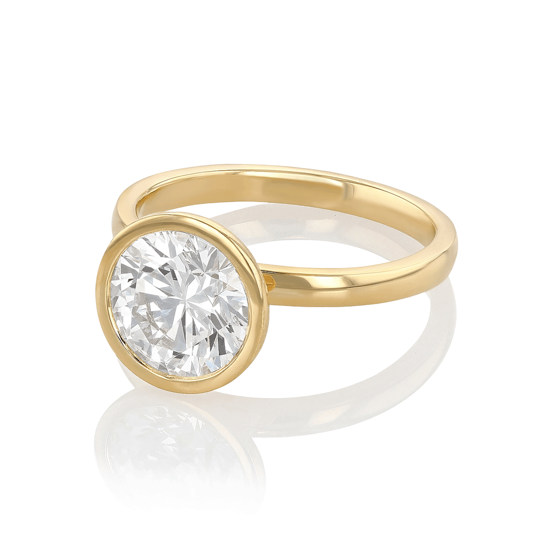 18k Yellow Gold and Round 2.21 Total Weight Bezel Engagement Ring