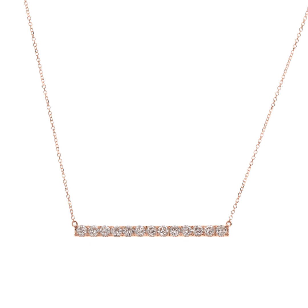 18k Yellow Gold and Diamond 1.00 Total Weight Bar 15.5 Inch Necklace