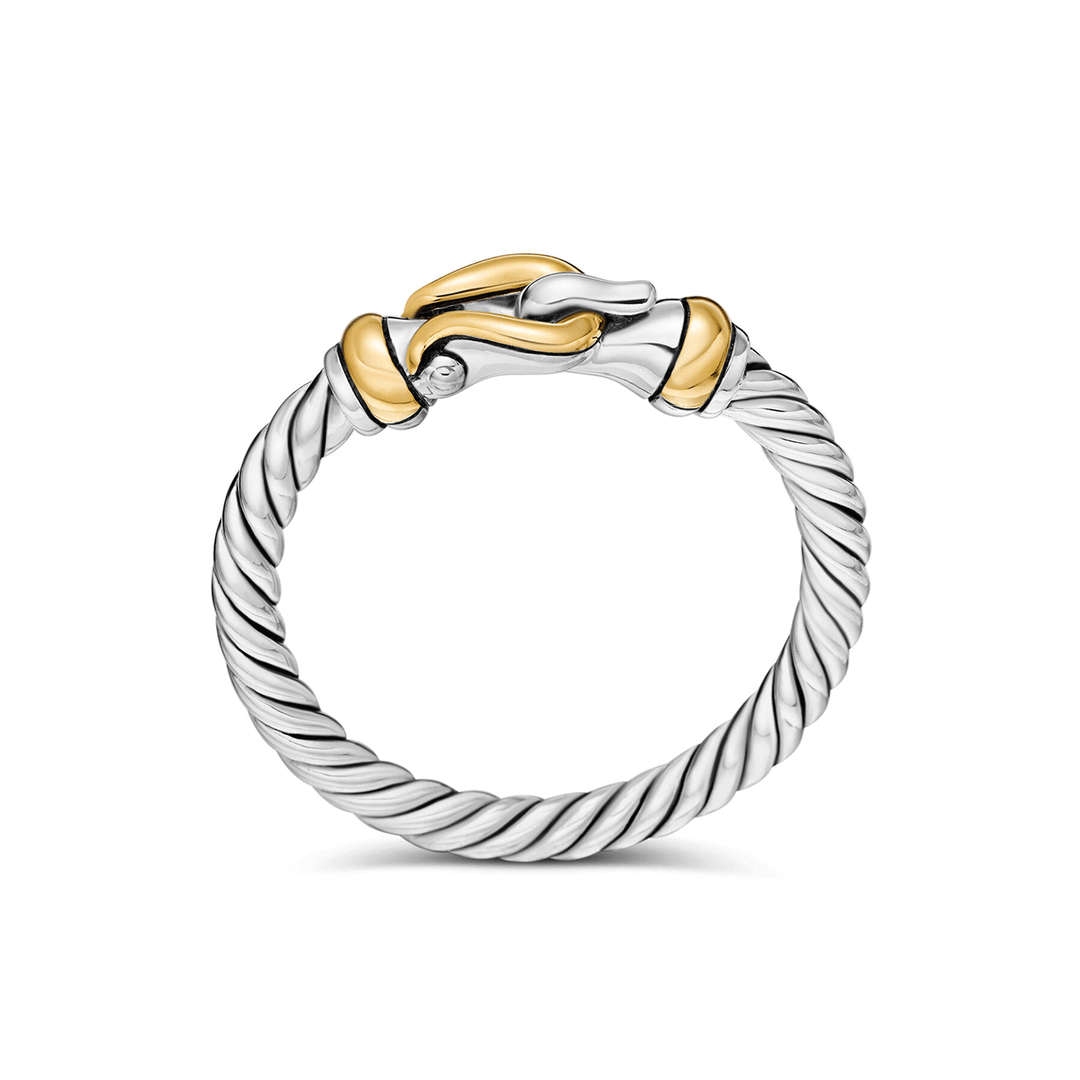 David Yurman Petite Buckle Ring Sterling Silver with 18k Yellow Gold, 2mm