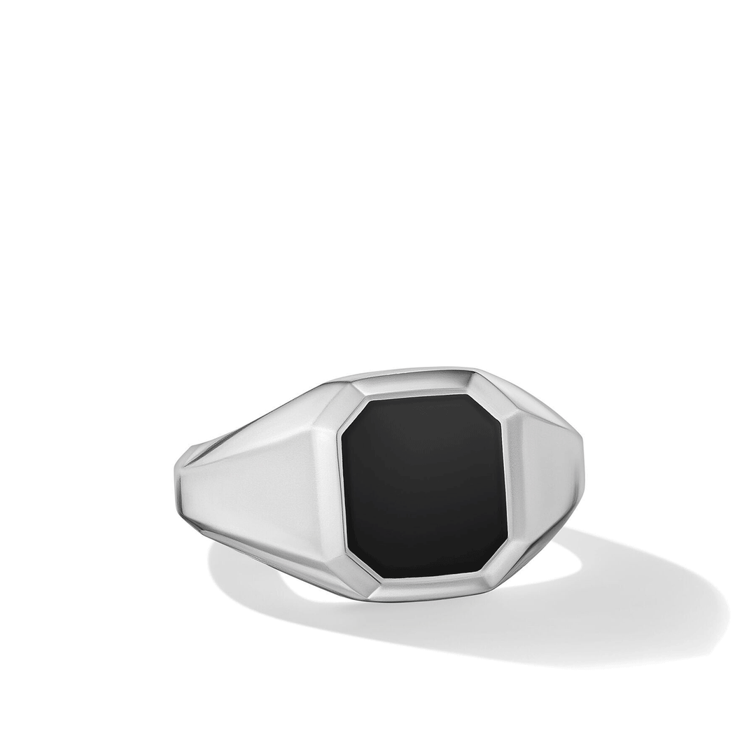 David Yurman Streamline Signet Ring Sterling Silver with Black Onyx, 14mm