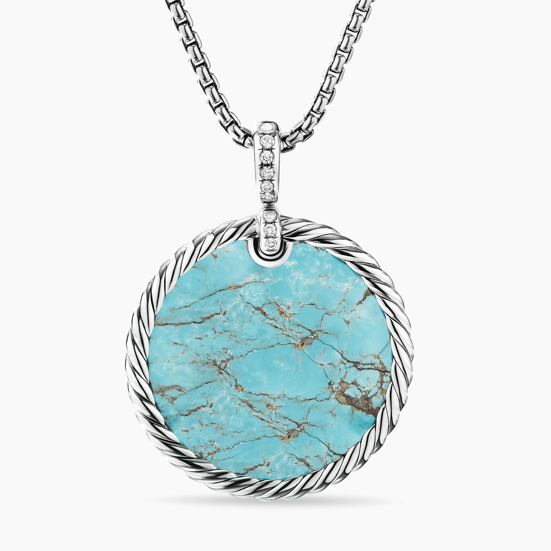 David Yurman Elements Disc Pendant with Pavé Diamonds and Turquoise Reversible