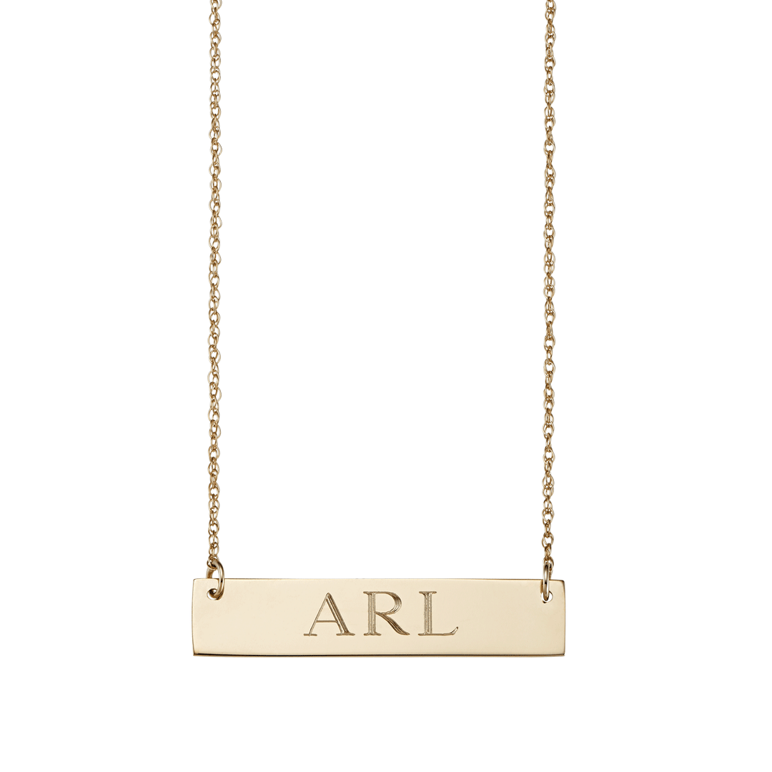 14k Gold and Block Monogram ID Bar Necklace