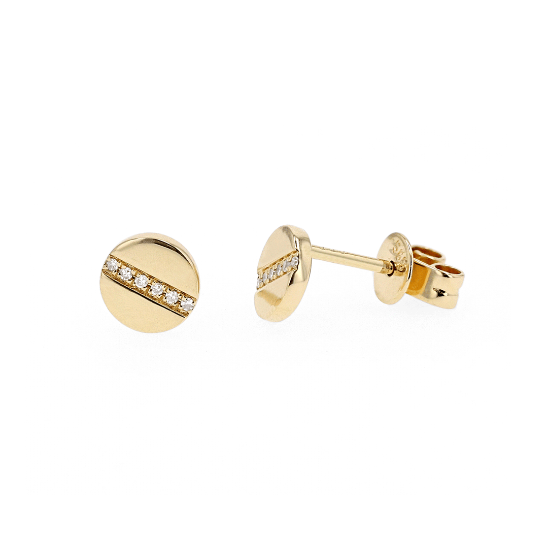 14k Gold and Diamond .03 Total Weight Disk Earrings