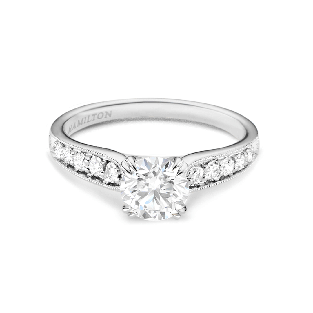 Hamilton Cherish Collection 18k White Gold and 0.50 Total Weight Diamond Milgrain Bead Set Engagement Ring