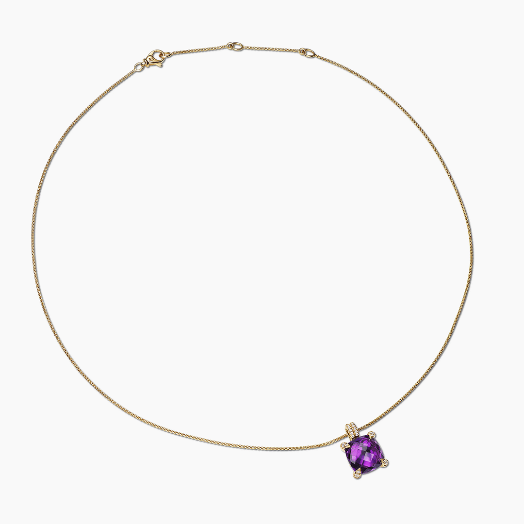 David Yurman Chatelaine Pendant Necklace 18k Yellow Gold with Amethyst and Diamonds, 11mm
