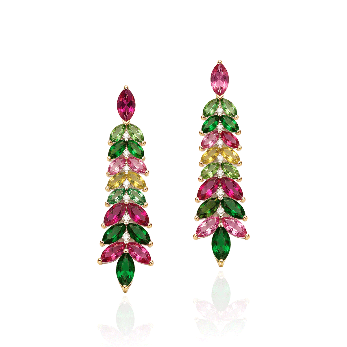 Goshwara G-one 18k Yellow Gold and Multi Color Tourmaline Diamond Dangle Earrings