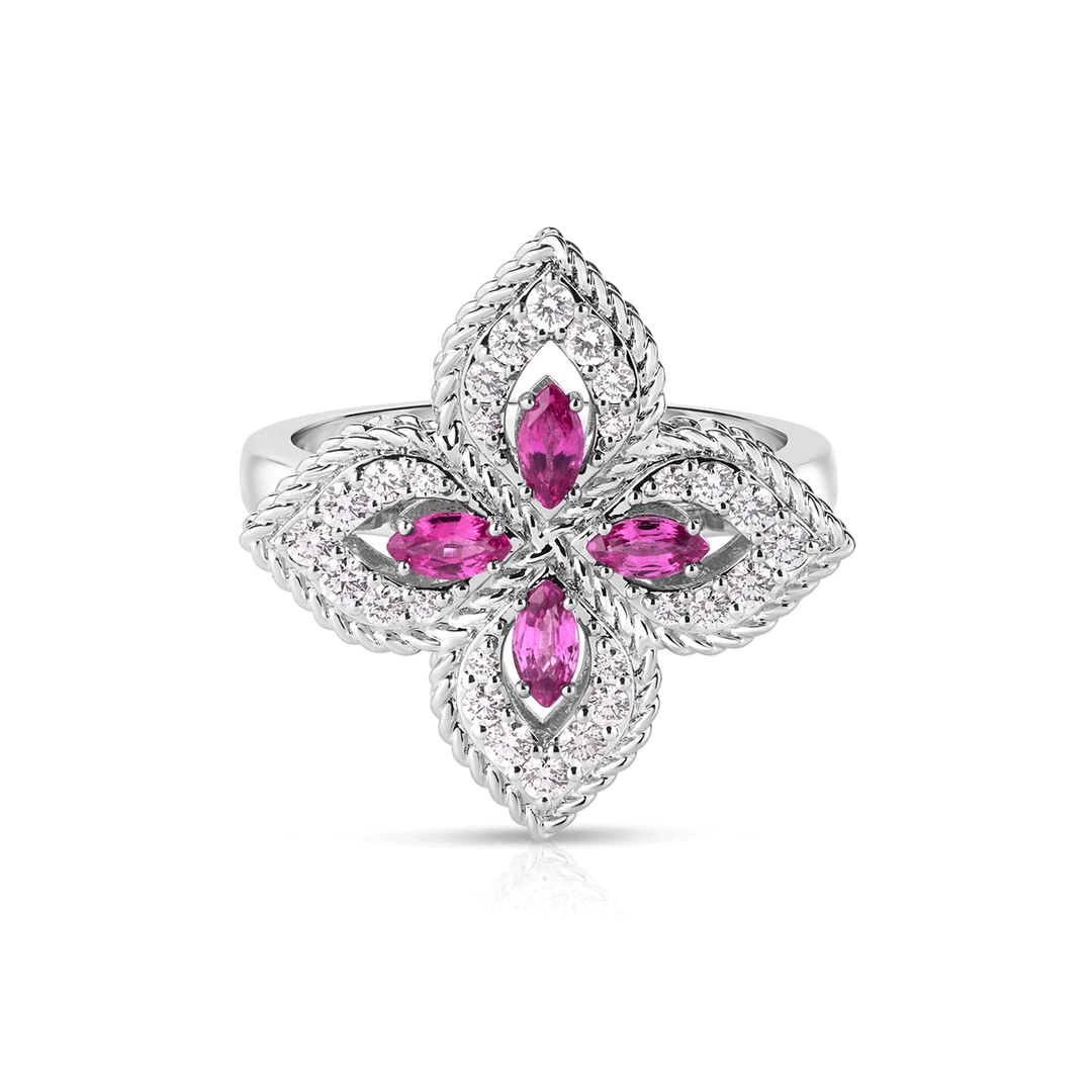 Roberto Coin Venetian Princess 18k White Gold Pink Sapphire and Diamond ring