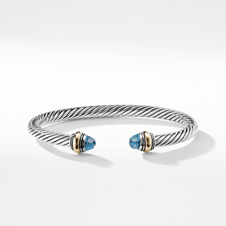 David Yurman Cable Classic Bracelet with Blue Topaz and 14k Yellow Gold, 5mm