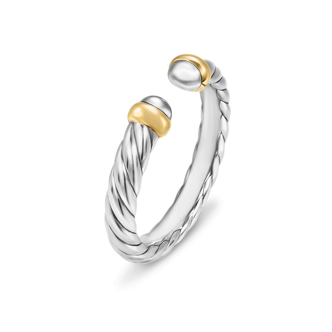 David Yurman Petite Cable Ring Sterling Silver with 14k Yellow Gold, 3.4mm