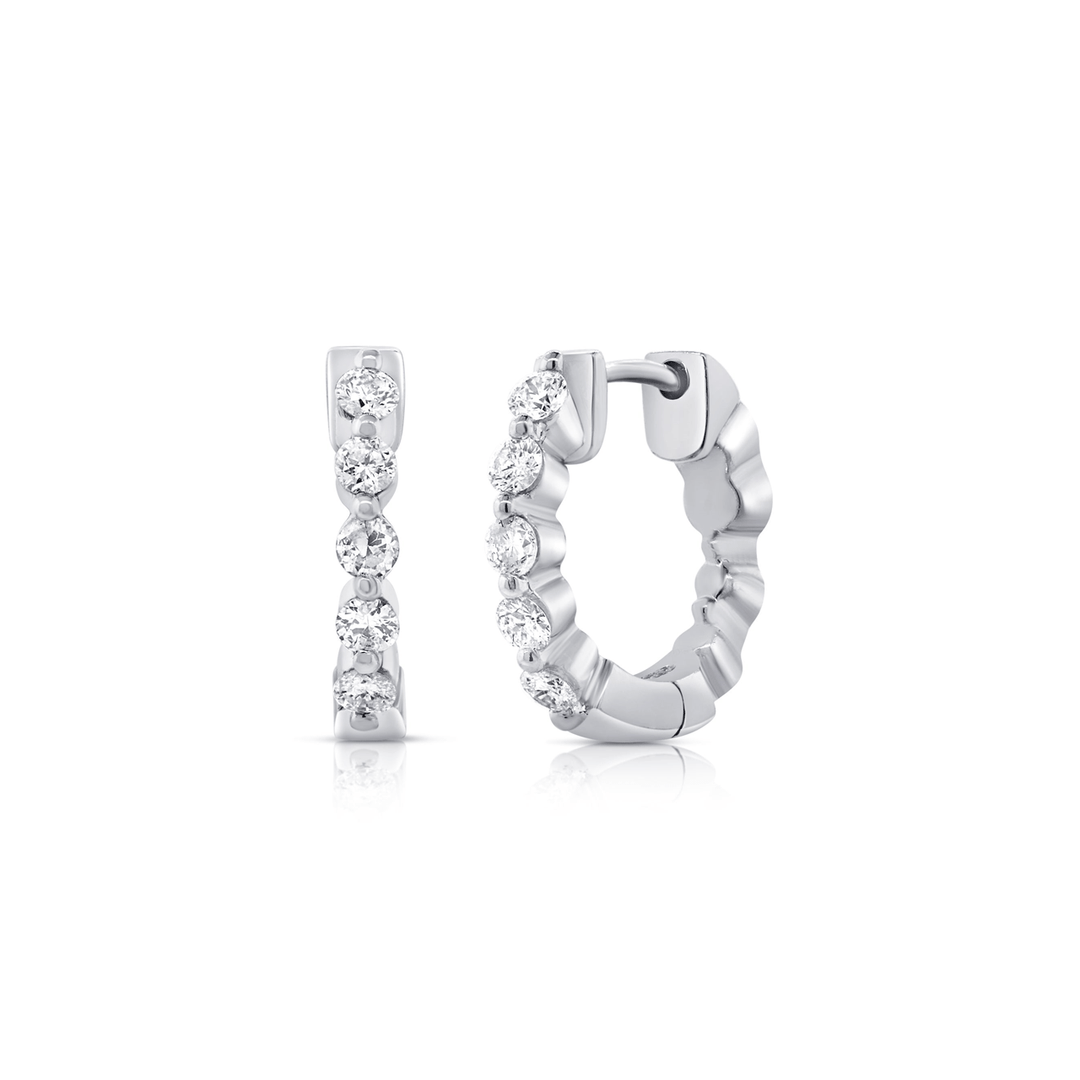 14k White Gold and .42 Total Weight Diamond Huggie Hoops