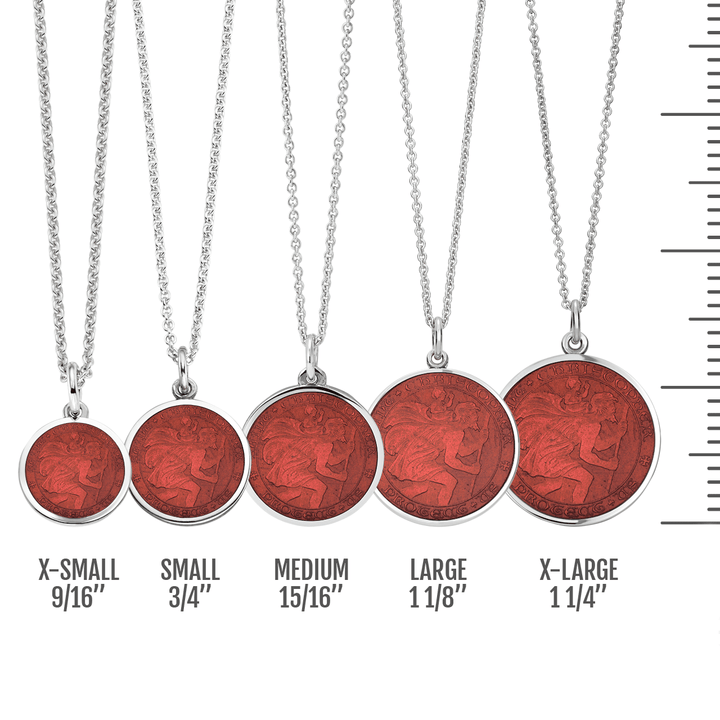 St. Christopher Red Enamel Medal With Chain