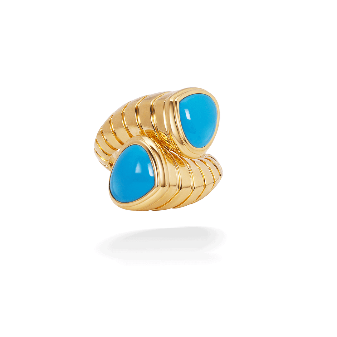 Marina B Moi Et Toi 18k Yellow Gold Turquoise Bypass Ring