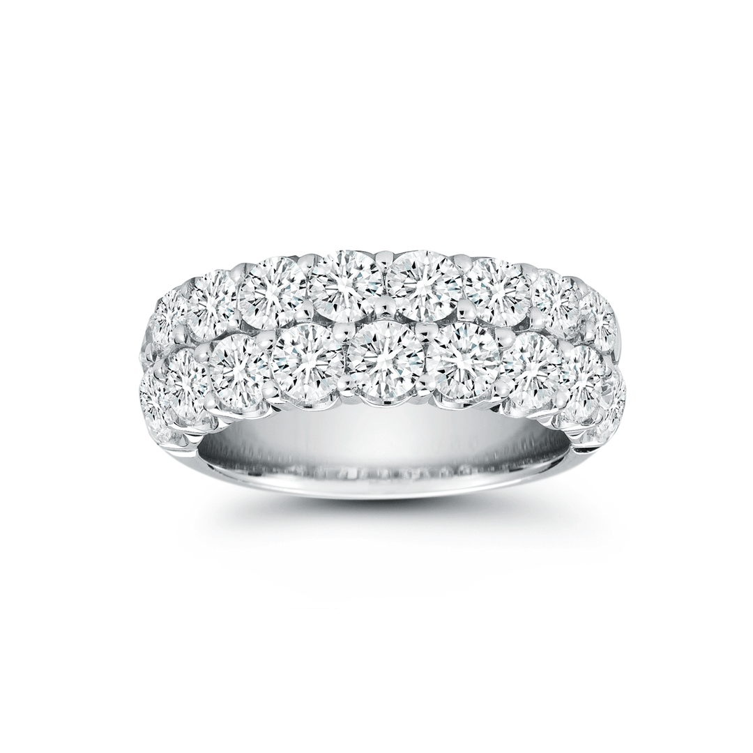 18k White Gold and 3.60 Total Weight  Diamond Two Row Band