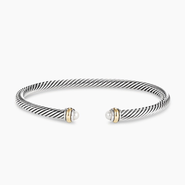 David Yurman Classic Cable Bracelet Sterling Silver with 18k Yellow Gold and Pearls, 4mm