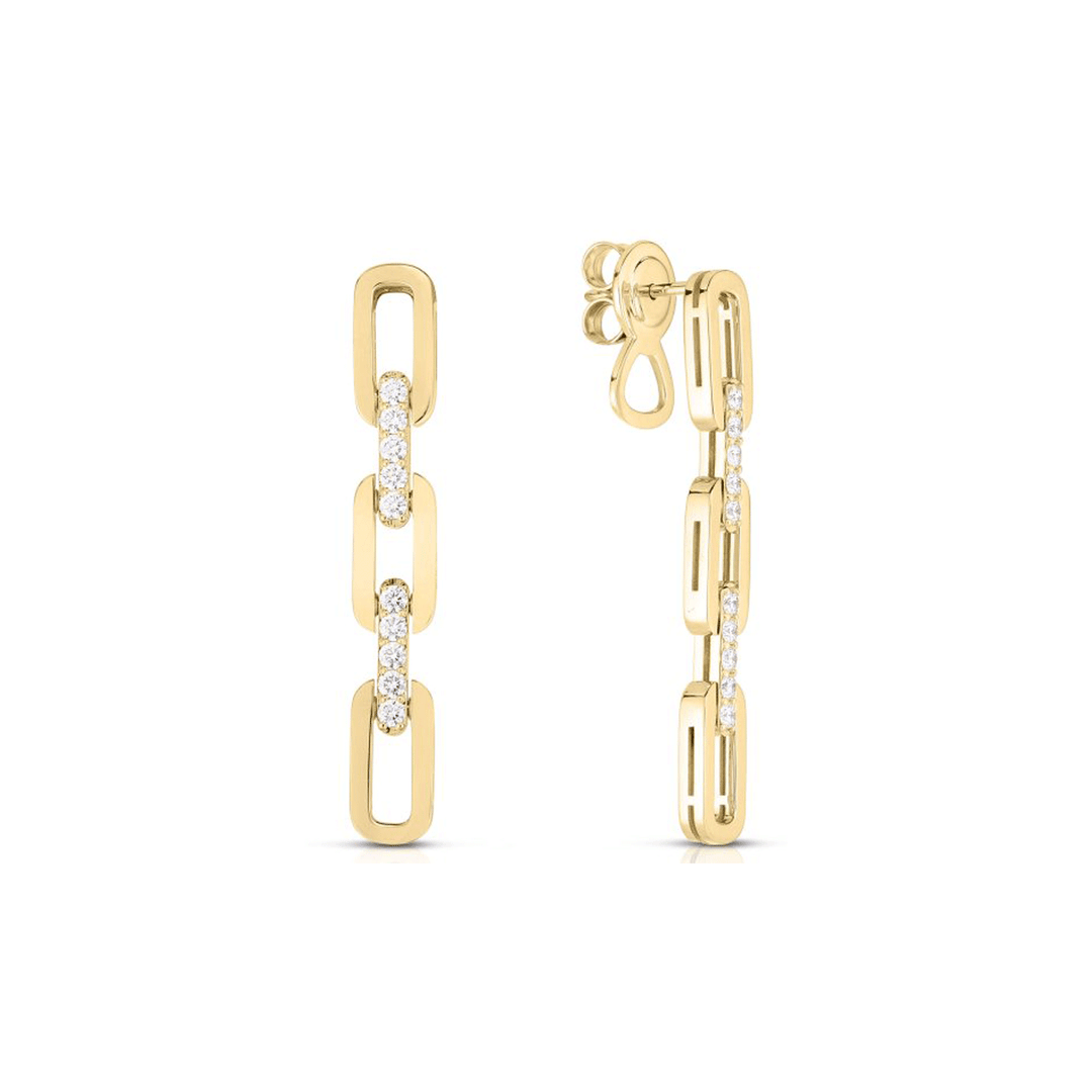 Roberto Coin Navarra 18k Yellow Gold Diamond Accented 3-Link Drop Earrings