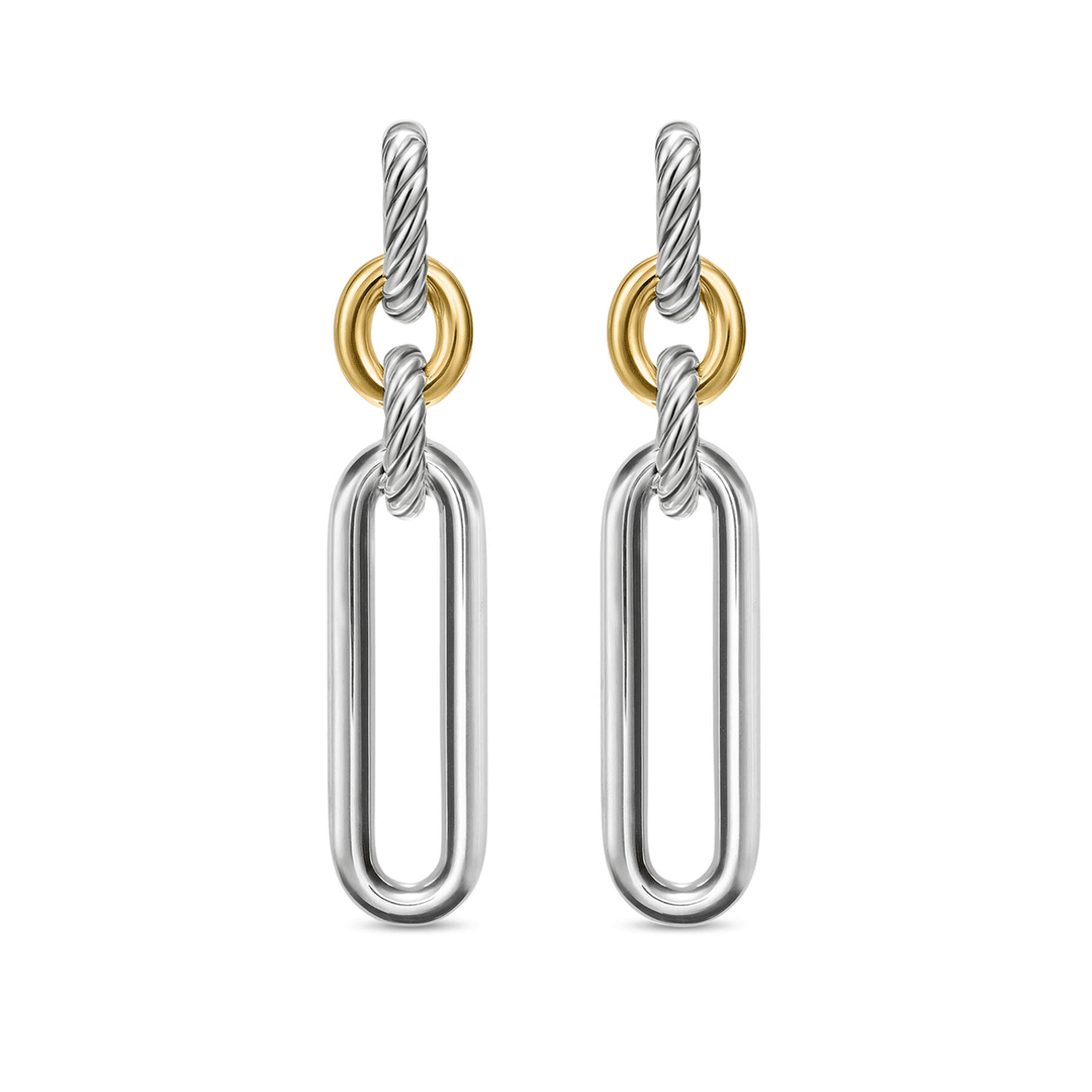 David Yurman Lexington Double Link Drop Earrings Sterling Silver with 18k Yellow Gold, 54mm