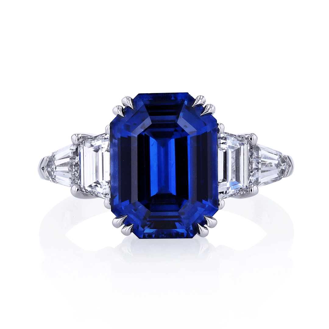 Private Reserve Platinum Sapphire 4.97 Total Weight and Diamond Ring