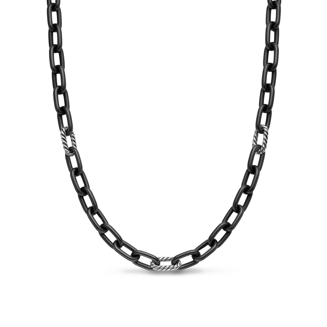 David Yurman DY Madison® Chain Necklace Black Titanium with Sterling Silver 8.5mm 22 Inch