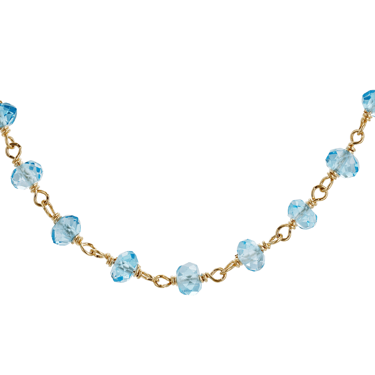 14k Yellow Gold and Blue Topaz Beads Necklace