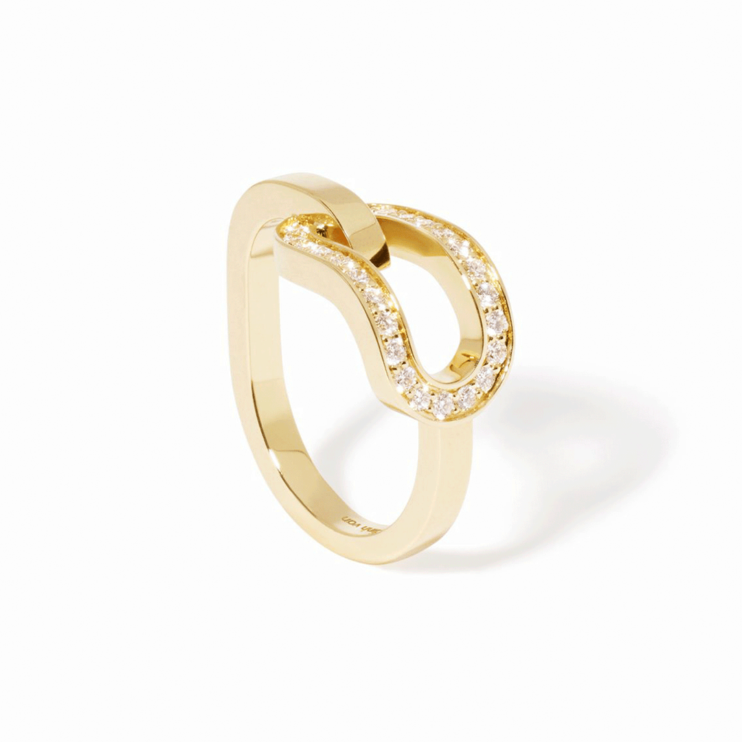 Dinh Van 18k Yellow Gold and Diamond Maillon Large Ring