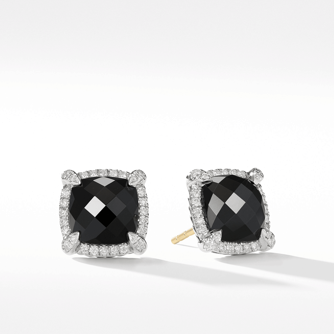 David Yurman Chatelaine Pavé Bezel Stud Earrings in Sterling Silver with Black Orchid and Diamonds