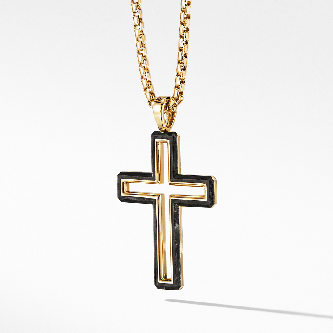 David Yurman Forged Carbon Cross Pendant 18k Yellow Gold, 37mm