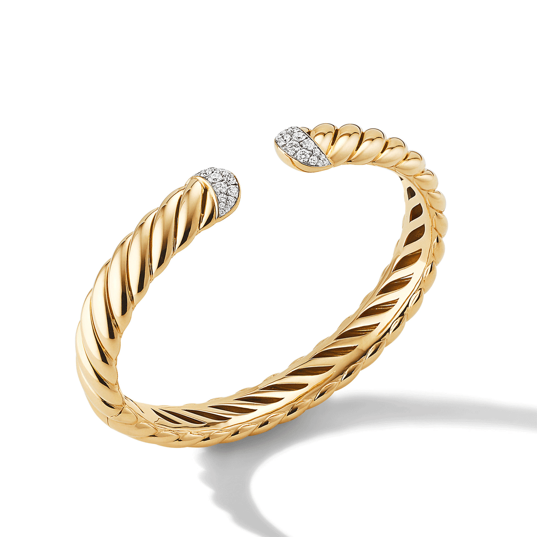 David yurman Sculpted Cable Cuff Bracelet in 18K Yellow Gold with Pavé Diamonds