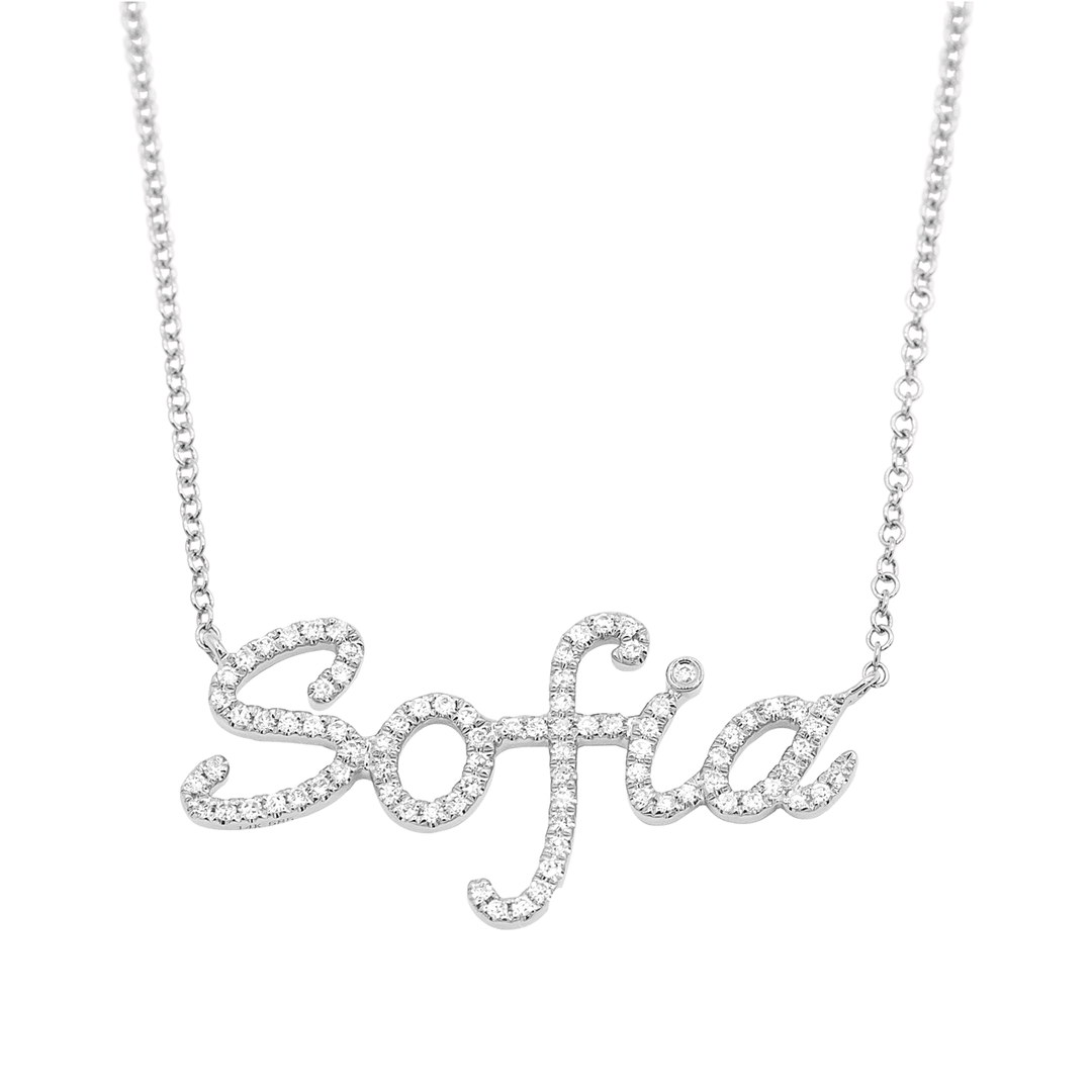 14k White Gold and Diamond Script Letter Name Necklace