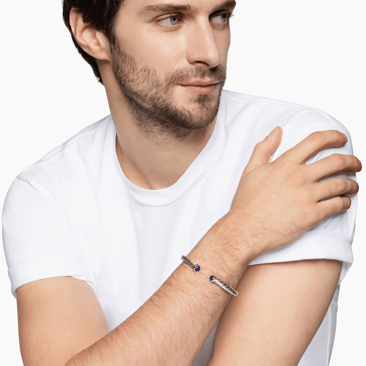 David Yurman Cable Cuff Bracelet Sterling Silver with 14k Yellow Gold and Lapis, 6mm